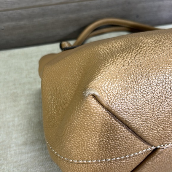 Tory Burch Mcgraw Satchel Handbag Pebbled Leather Brown Purse Tote Bag - Picture 9 of 16